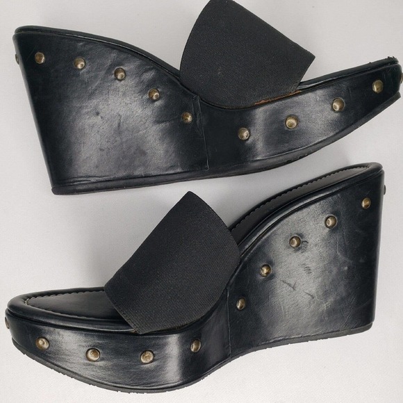 Donald J. Pliner Sandals Swan Black Studs Wedge Heels Platform Slides - Picture 15 of 15